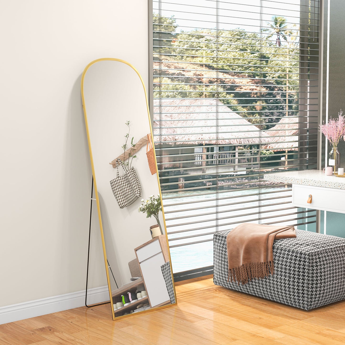 Full Length Mirror with Aluminium Alloy Frame Hanging or Leaning Gold