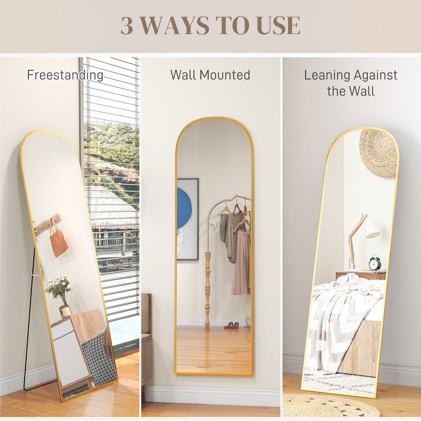 Full Length Mirror with Aluminium Alloy Frame Hanging or Leaning Gold