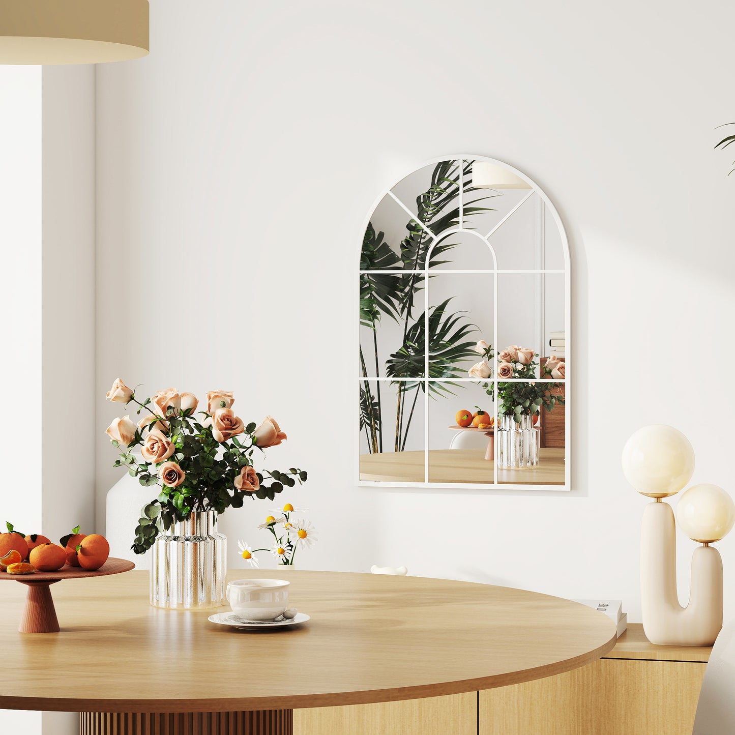 Arched Window Wall Mirror for Living Room Bedroom, 91x60cm, White