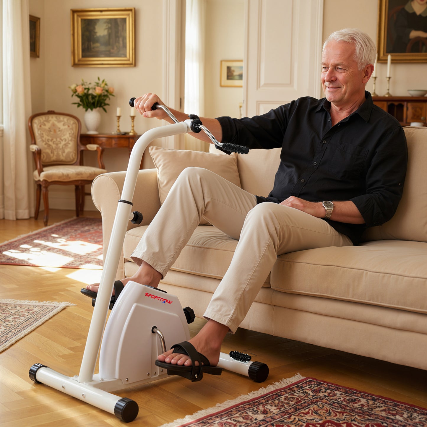 Seated Pedal Exerciser with Dual Massage and LCD Display, White