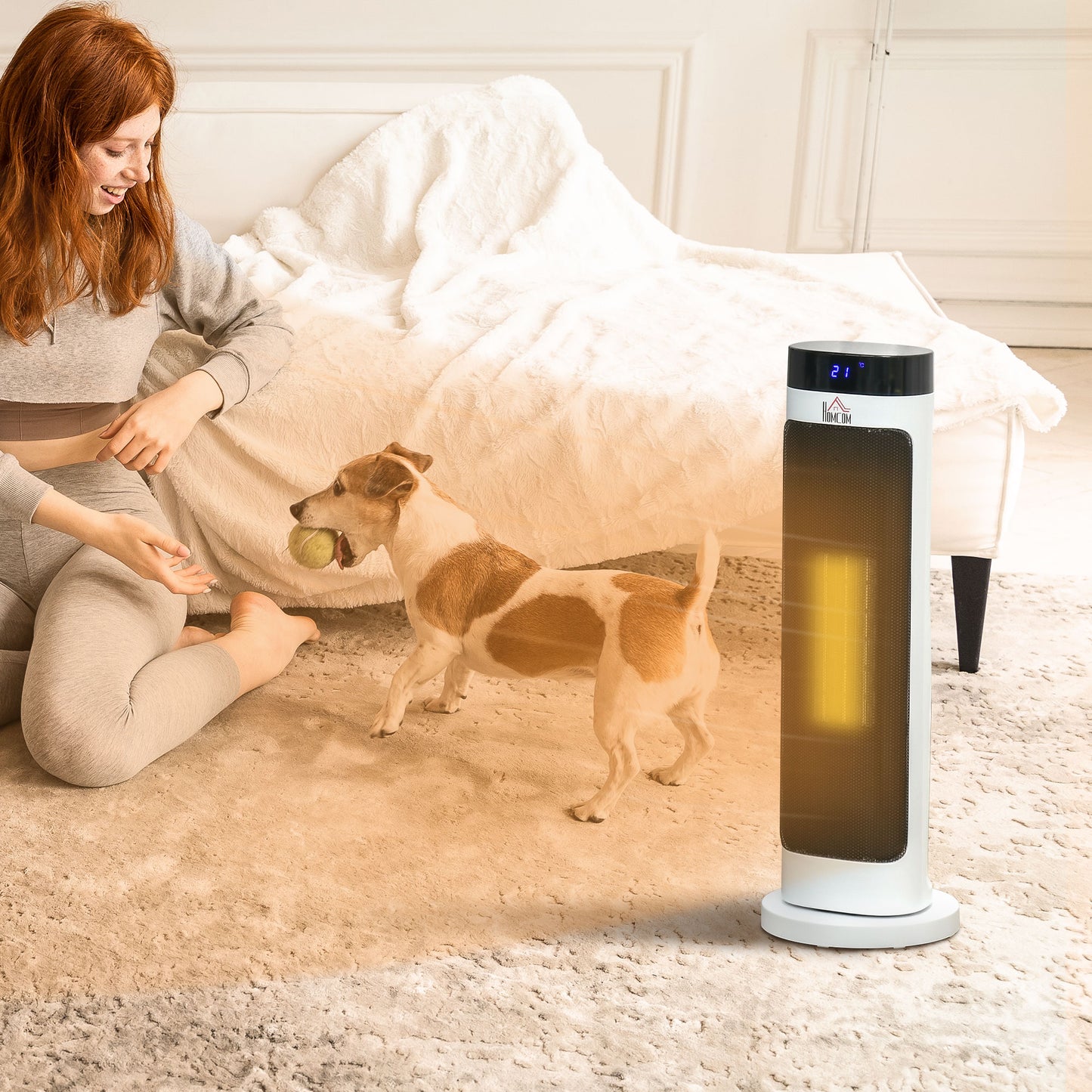 Ceramic Electric Space Heater, Portable Heater for Home with 3 Heat Settings, Oscillation, Adjustable Temperature, 1000W/2000W, Black