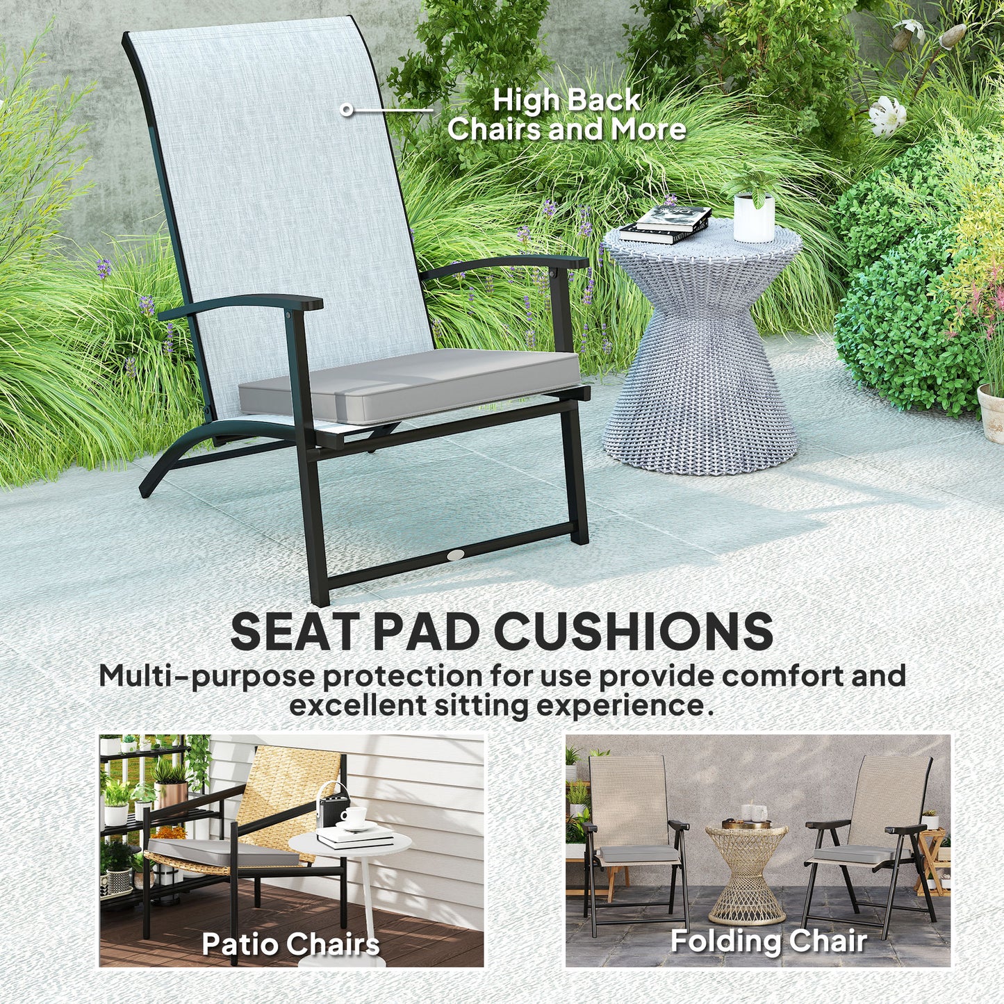 45 x 45cm Replacement Garden Seat Cushion Pad with Ties, Light Grey