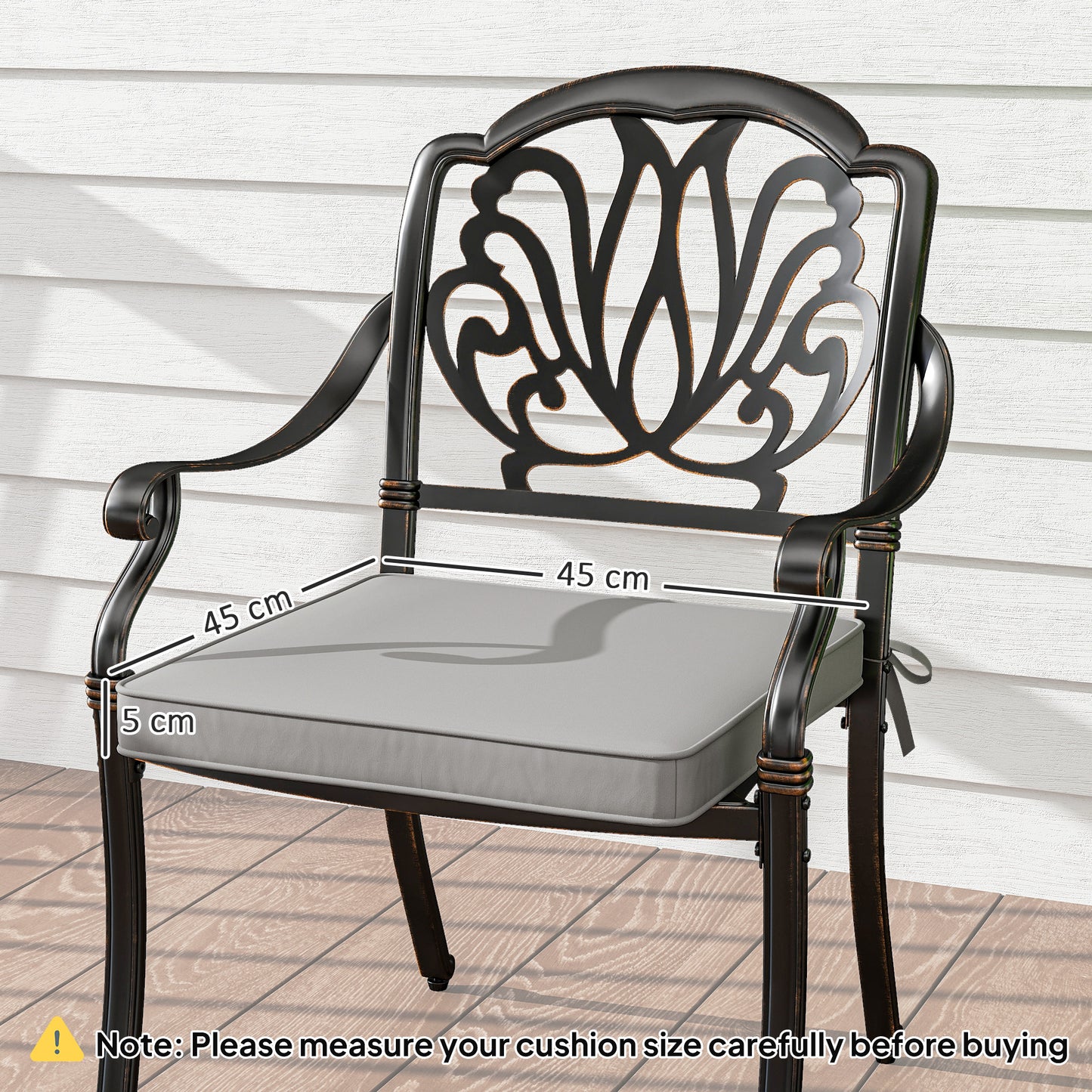 45 x 45cm Replacement Garden Seat Cushion Pad with Ties, Light Grey