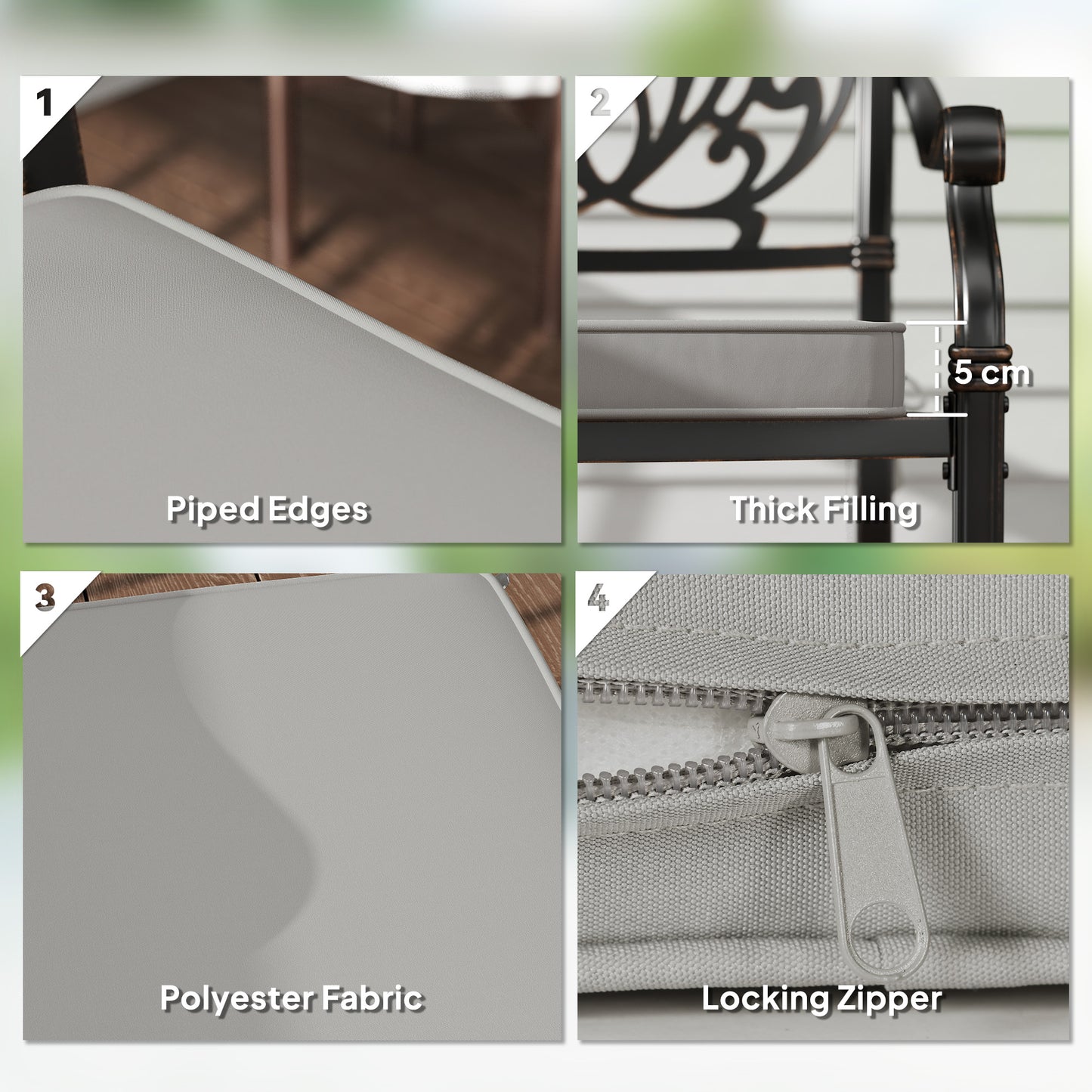 45 x 45cm Replacement Garden Seat Cushion Pad with Ties, Light Grey