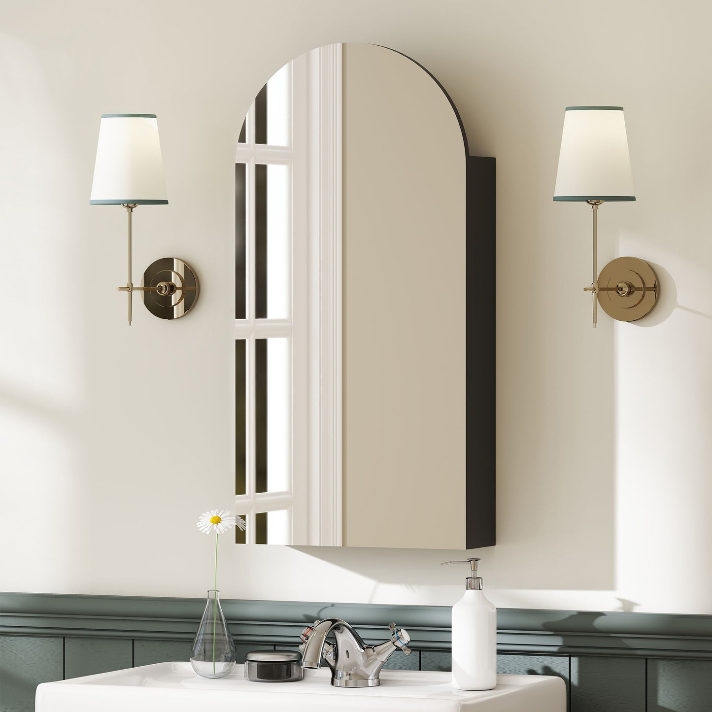 Bathroom Mirror Cabinet with Adjustable Glass Shelves, Black
