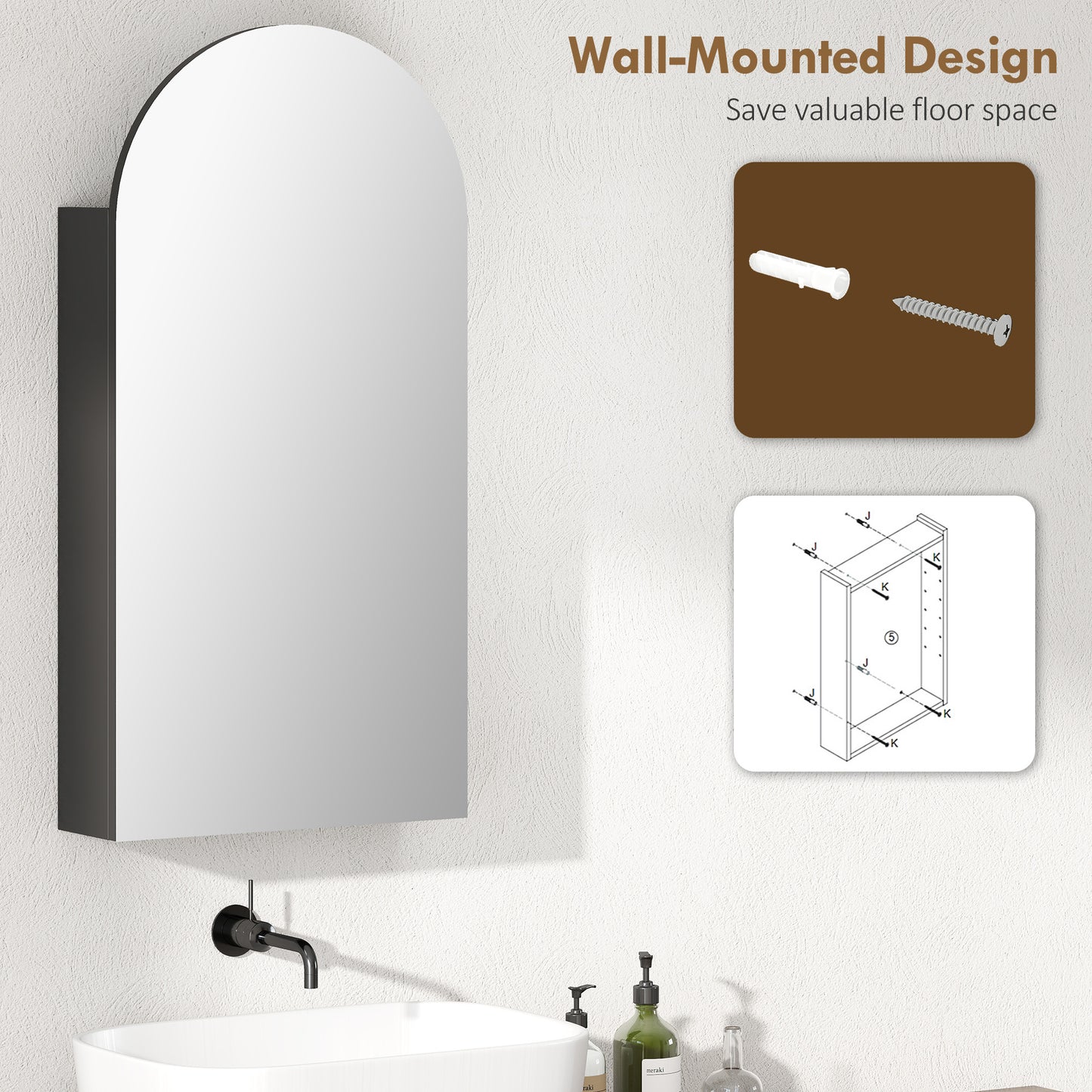 Bathroom Mirror Cabinet with Adjustable Glass Shelves, Black
