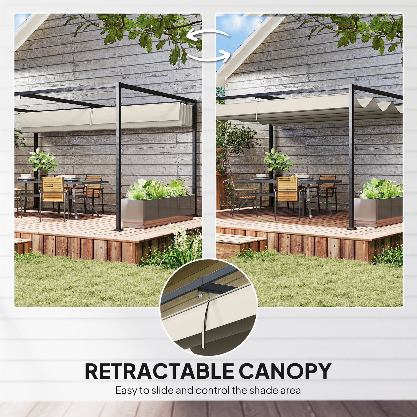 3x2m Metal Pergola Gazebo Patio Sunshelter Retractable Canopy Cream