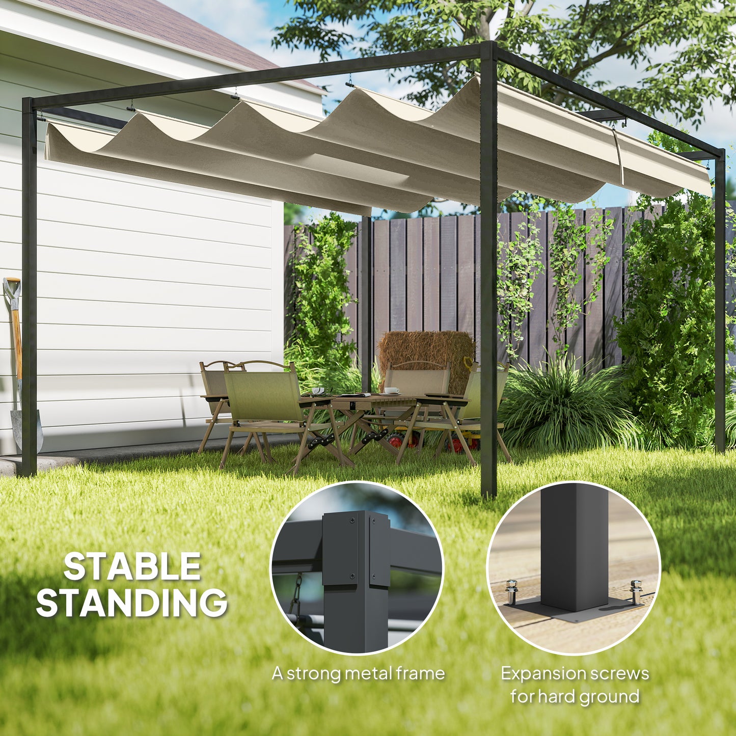 3x2m Metal Pergola Gazebo Patio Sunshelter Retractable Canopy Cream