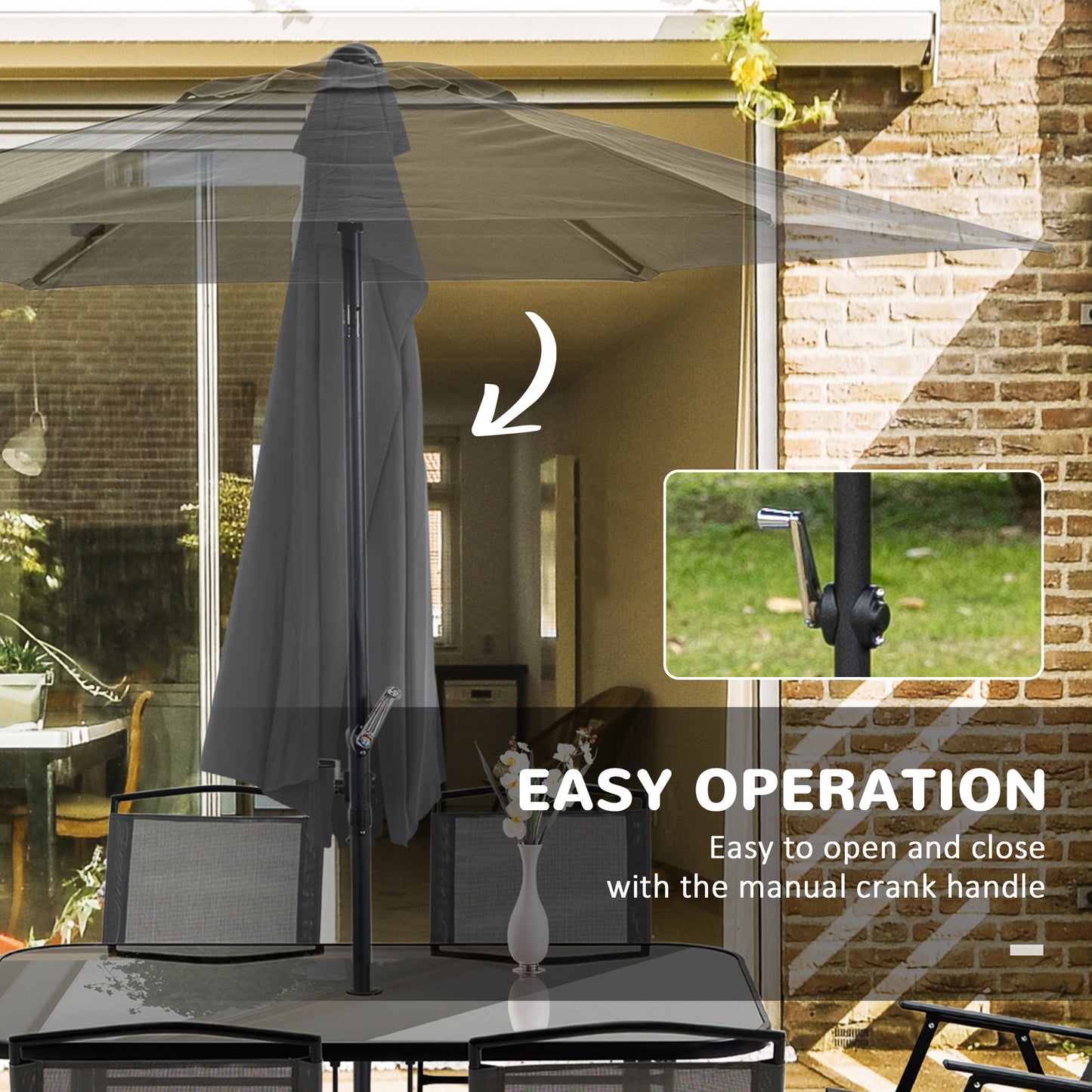 8 Pcs Garden Table and Chairs with Parasol Tempered Glass Top Black