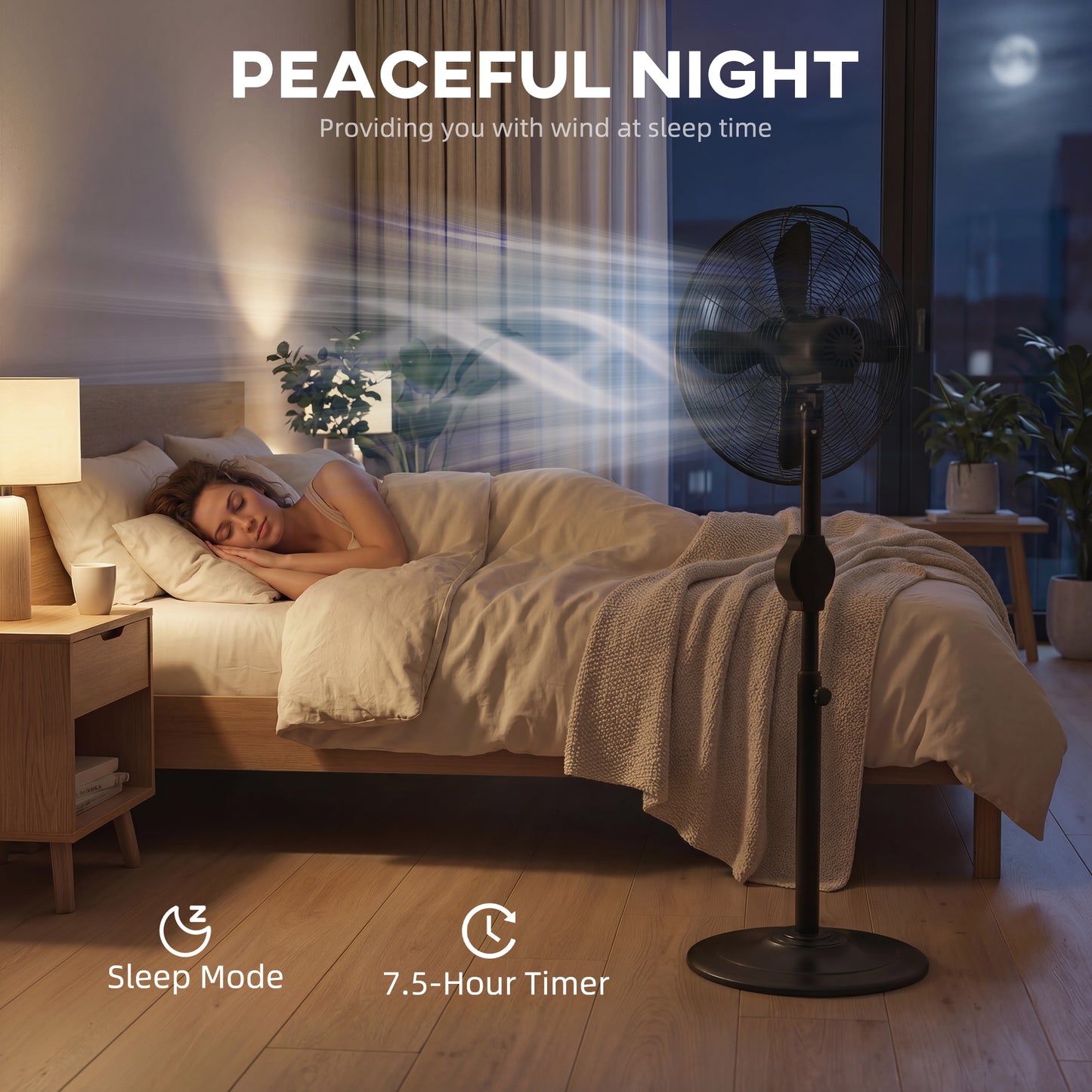 Metal Pedestal Fan with Oscillating, Adjustable Height, Timer