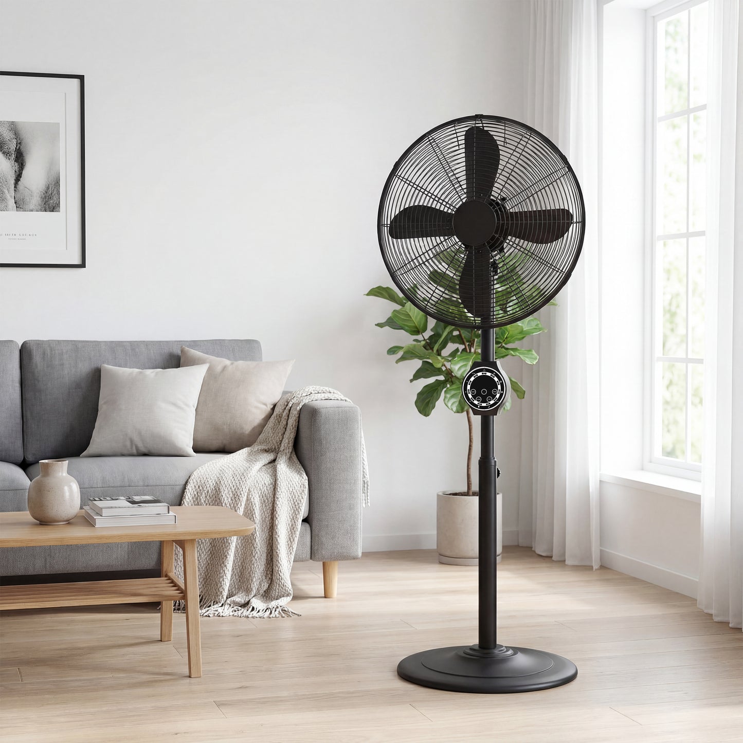 Metal Pedestal Fan with Oscillating, Adjustable Height, Timer