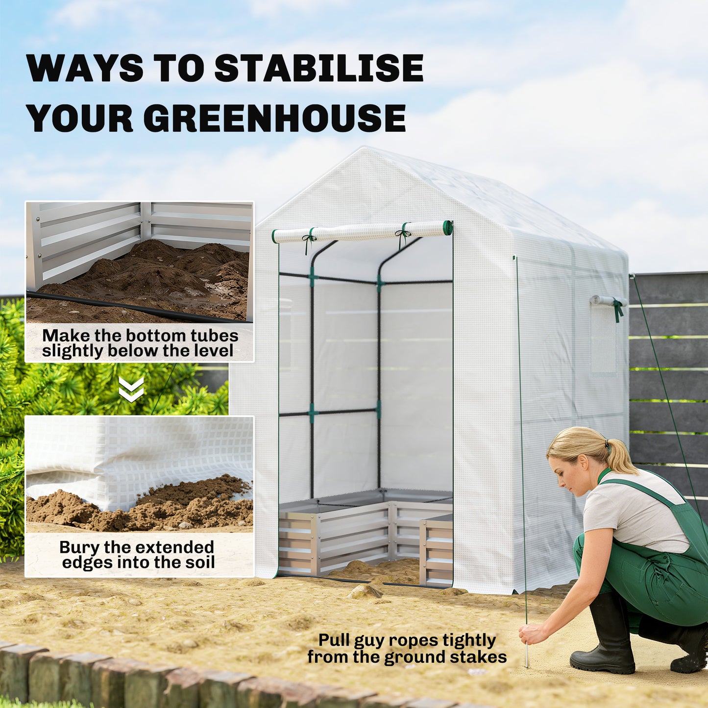 Mini Greenhouse Outdoor Greenhouse with Roll Up Door, White