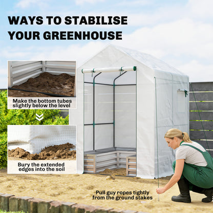 Mini Greenhouse Outdoor Greenhouse with Roll Up Door, White