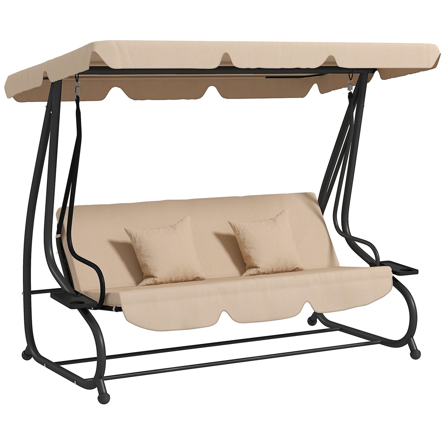 2-in-1 Garden Swing Chair for 3 Person w/ Adjustable Canopy Light Brown