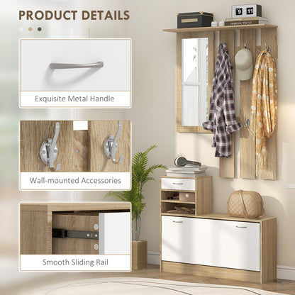 Hallway Furniture Set with Shoe Cabinet, Coat Rack and Mirror
