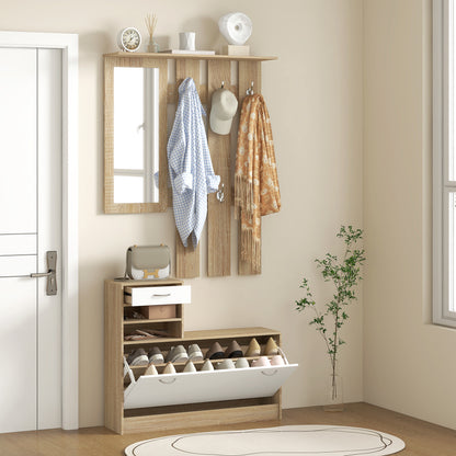 Hallway Furniture Set with Shoe Cabinet, Coat Rack and Mirror