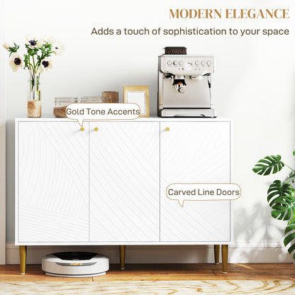 Sideboard Storage Cabinet with 3 Carved Line Doors and 5 Legs White