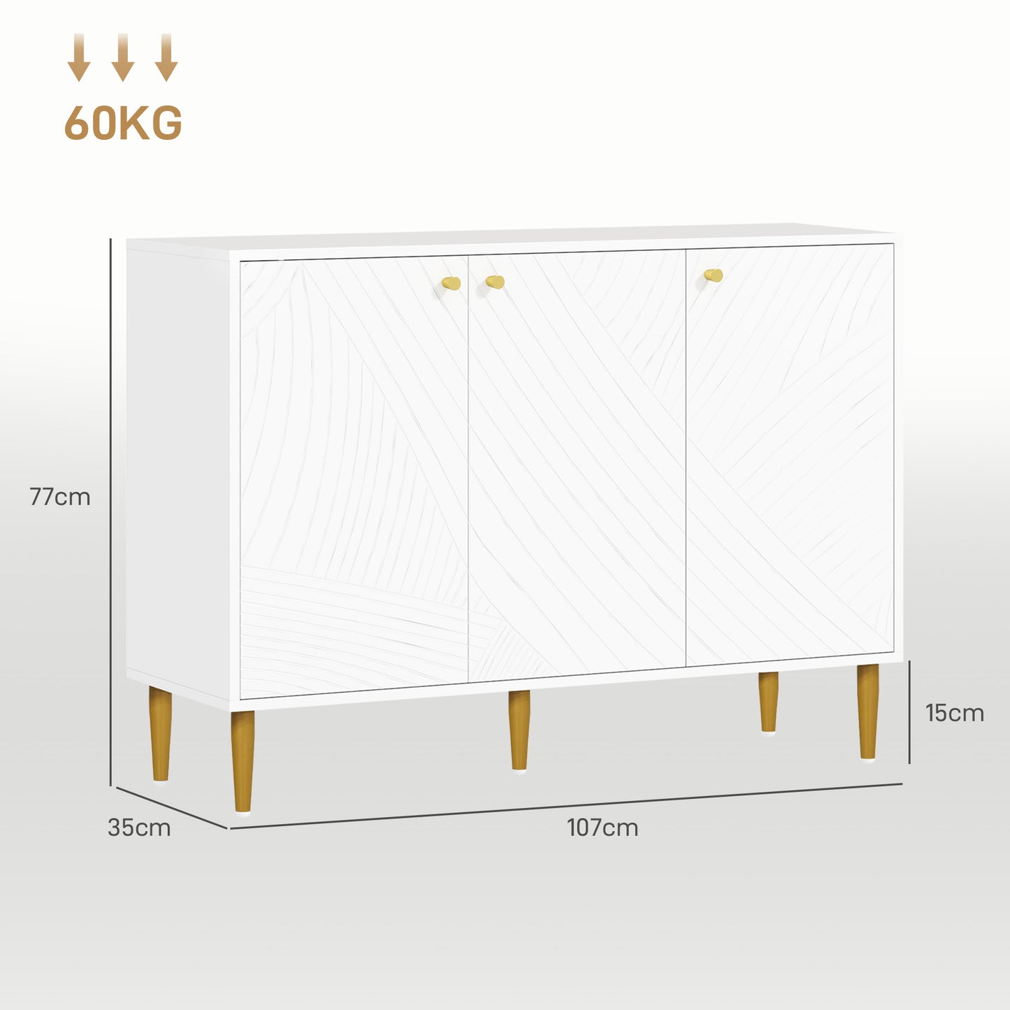 Sideboard Storage Cabinet with 3 Carved Line Doors and 5 Legs White