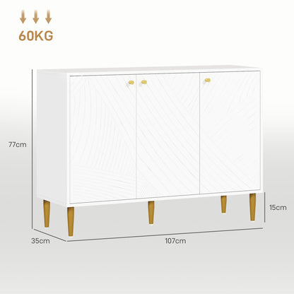 Sideboard Storage Cabinet with 3 Carved Line Doors and 5 Legs White