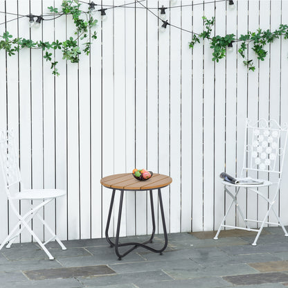 Round Outdoor Side Table Adjustable Leg Pads Natural Wood & Black