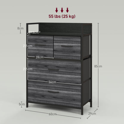 Bedroom Chest of Drawers 4 Drawer Dresser w/ Shelf, Black
