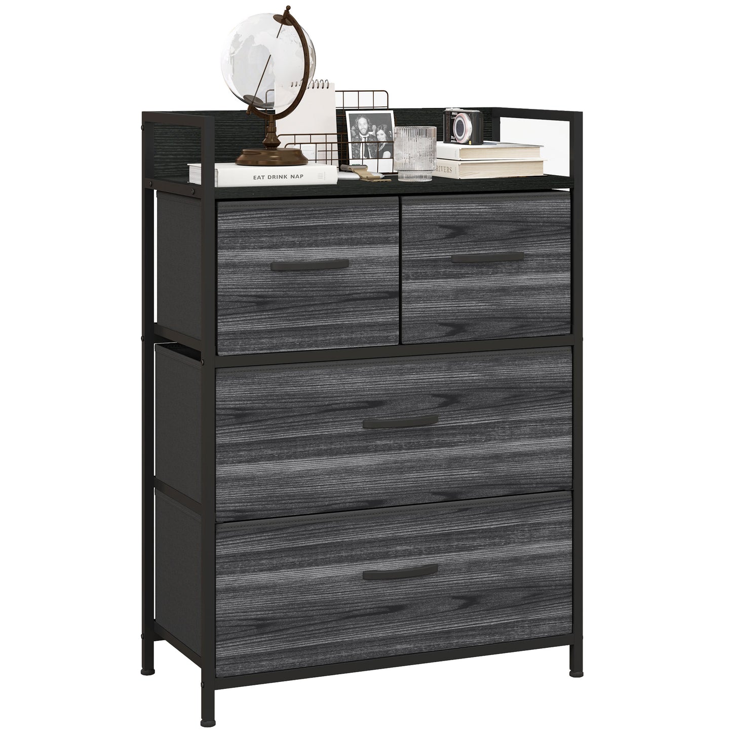 Bedroom Chest of Drawers 4 Drawer Dresser w/ Shelf, Black