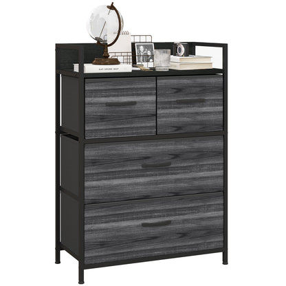 Bedroom Chest of Drawers 4 Drawer Dresser w/ Shelf, Black