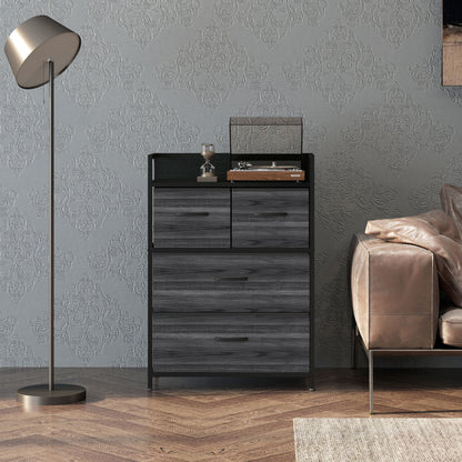 Bedroom Chest of Drawers 4 Drawer Dresser w/ Shelf, Black