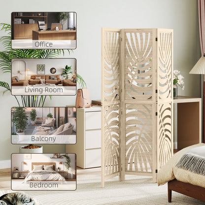 3 Panel Room Divider, Detachable Privacy Screens, Natural Wood
