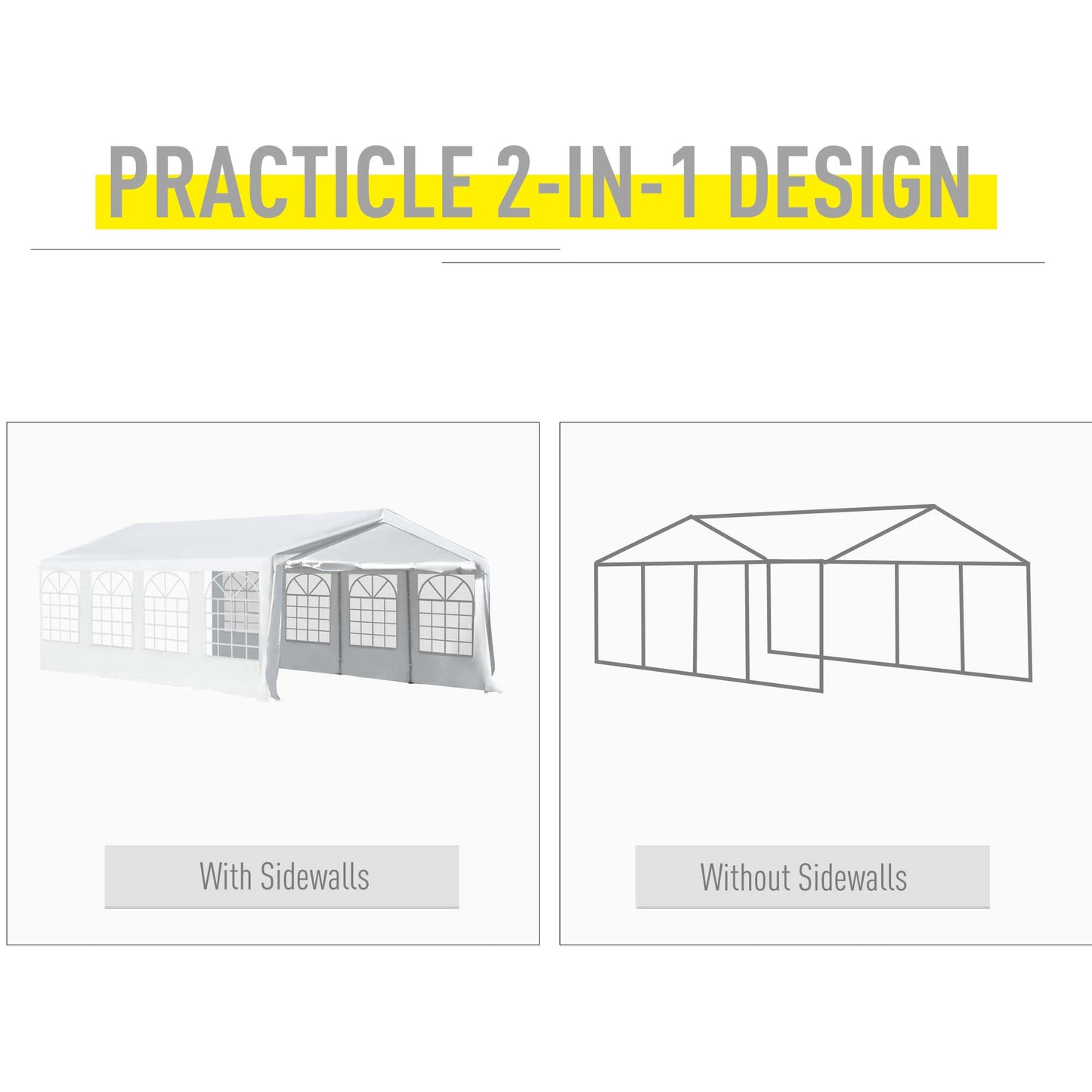 Outsunny 8m x 4m Garden Gazebo Marquee Party Tent Wedding Portable Garage Carport Event shelter Car Canopy Outdoor Heavy Duty Steel Frame Waterproof Rot Resistant