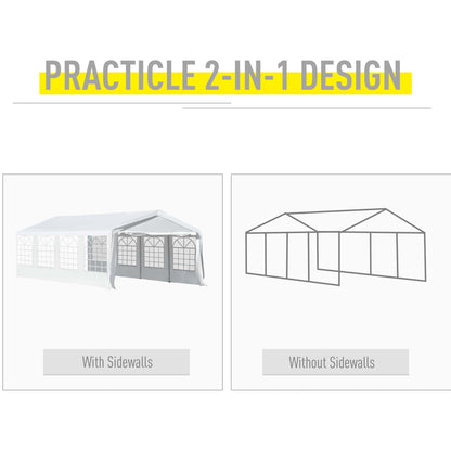 Outsunny 8m x 4m Garden Gazebo Marquee Party Tent Wedding Portable Garage Carport Event shelter Car Canopy Outdoor Heavy Duty Steel Frame Waterproof Rot Resistant