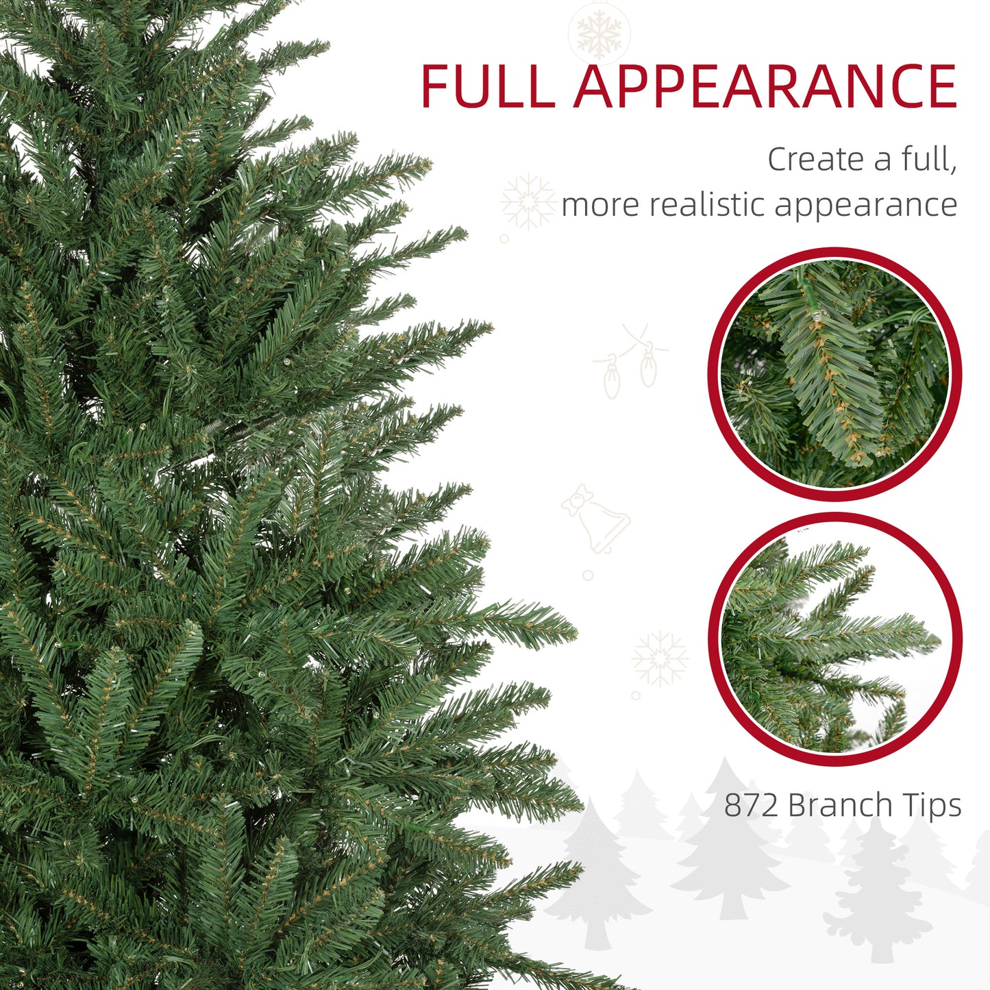 6ft Artificial Christmas Tree with Warm White LED Light, Metal Base