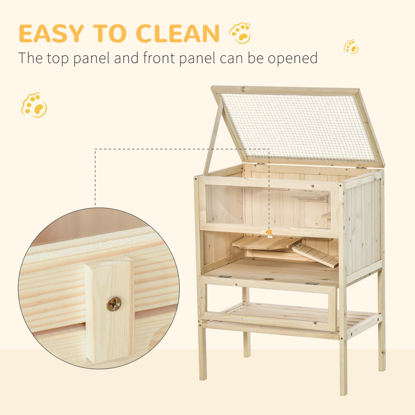 3 Tiers Wooden Hamster Cage Fir Wood Mouse Guinea Rodent Mice House Pet Play Small Animals 60L_40W_80H cm