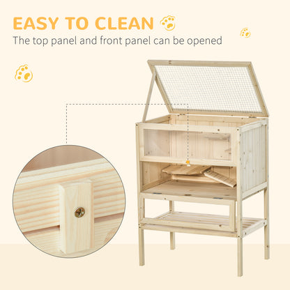 3 Tiers Wooden Hamster Cage Fir Wood Mouse Guinea Rodent Mice House Pet Play Small Animals 60L_40W_80H cm