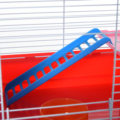 Portable 2 Storey Hamster Cage Small Pet Animal Cage Double Layers w/ Exercise Wheel Water Bottle Dishes
