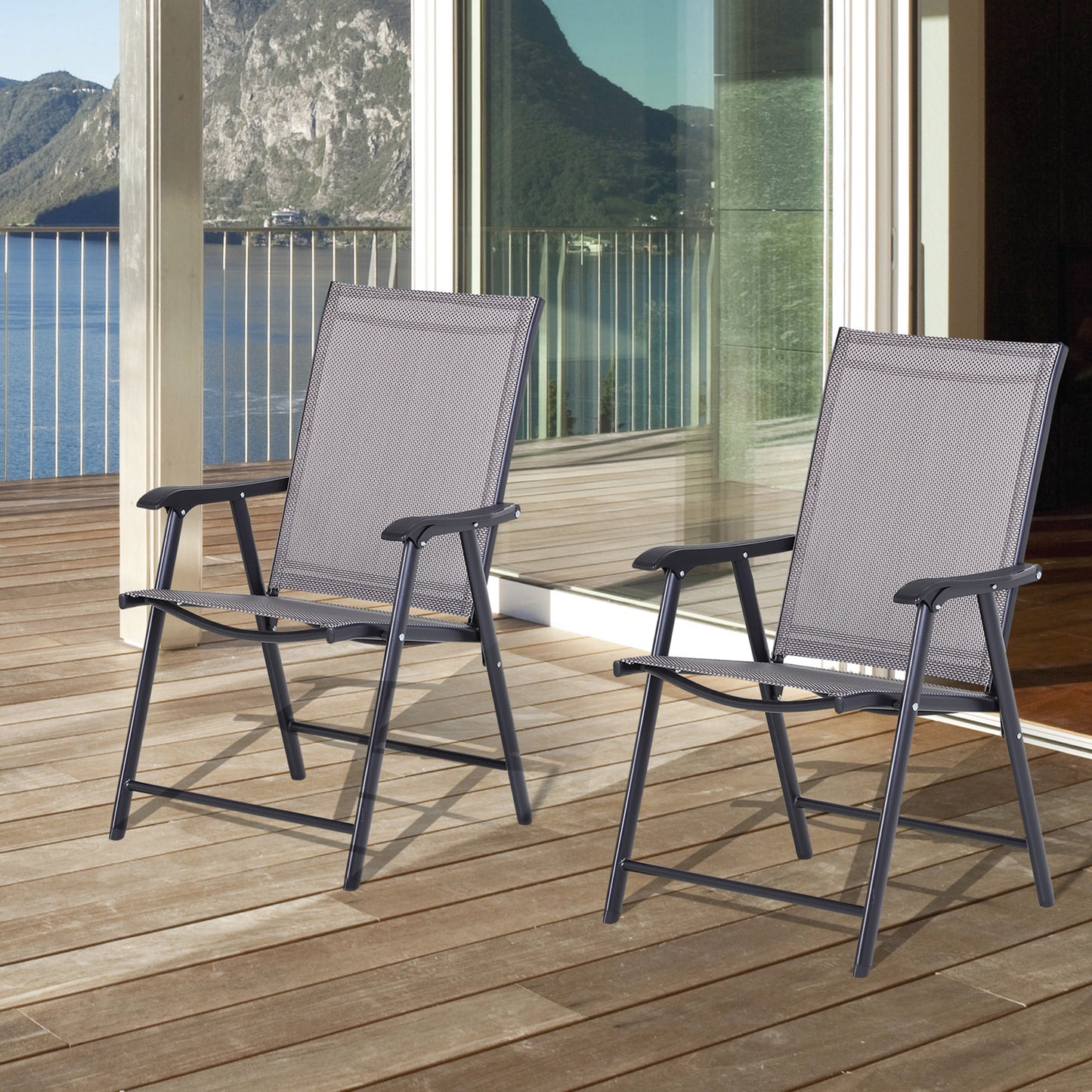 2-PCS Garden Armchairs Outdoor Patio Folding Modern Furniture Grey