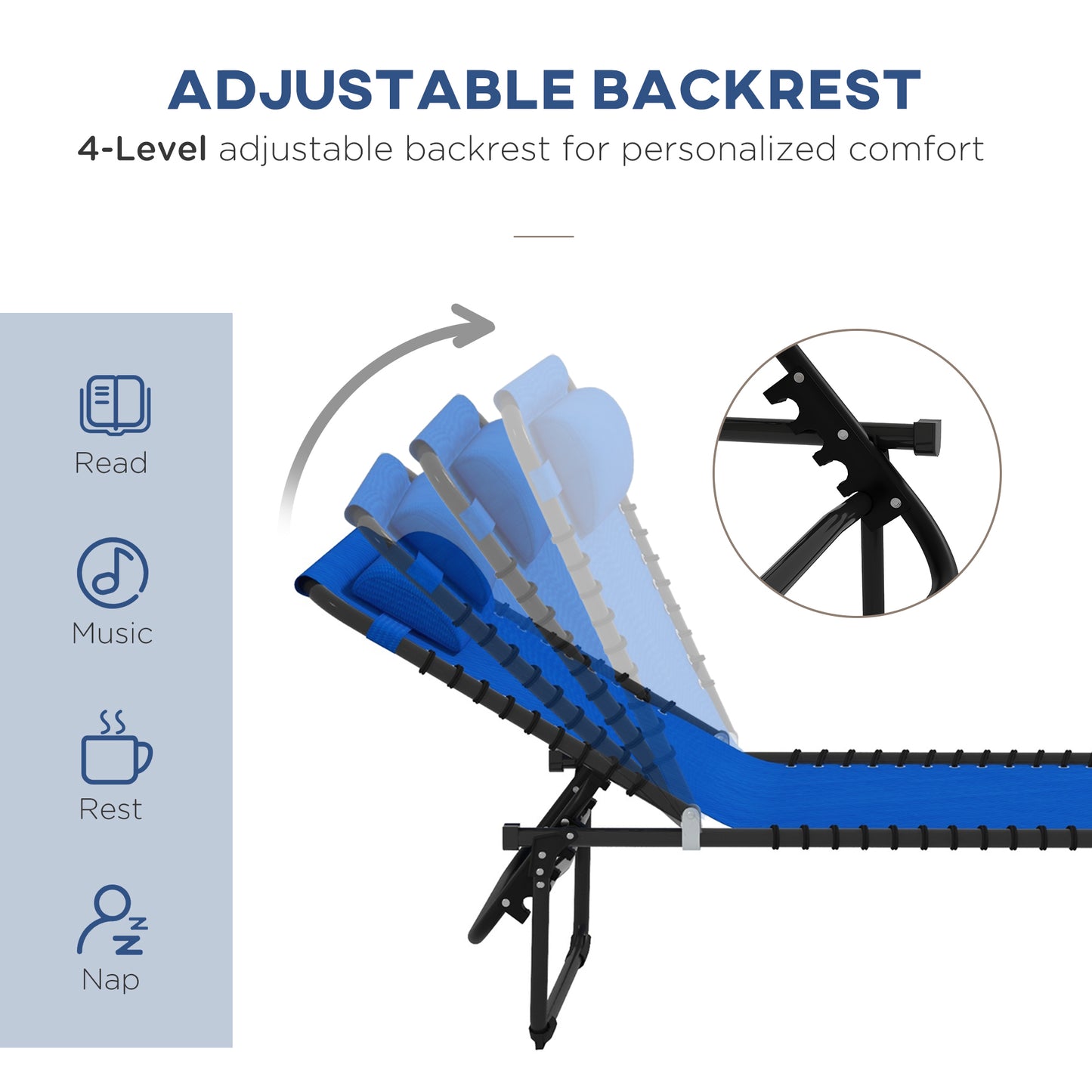 2 Pcs Folding Sun Lounger Beach Chaise Chair Garden Cot Camping Reclining with 4 Position Adjustable Blue