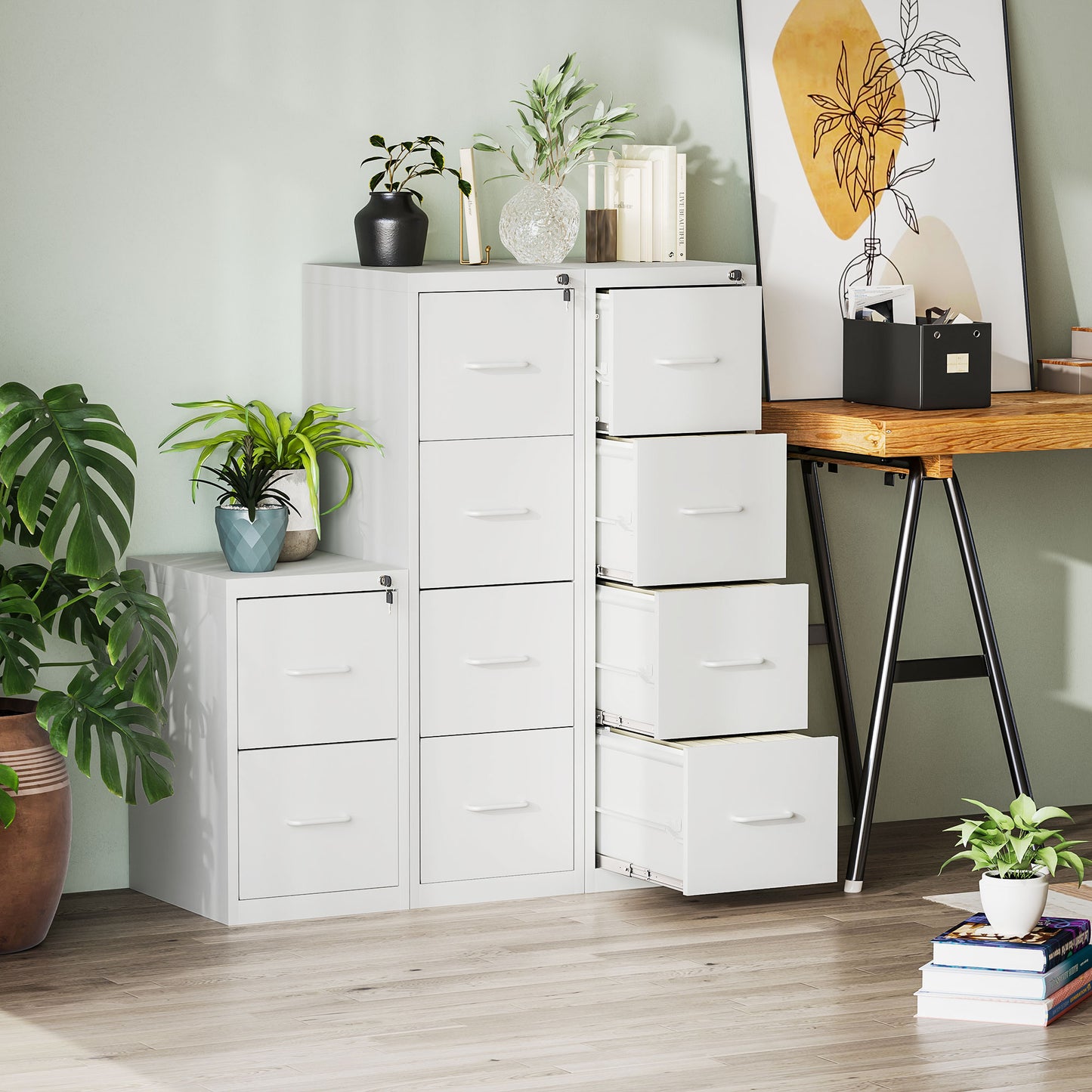 4 Drawer Filing Cabinet Steel File Cabinet for A4 Letter Size White
