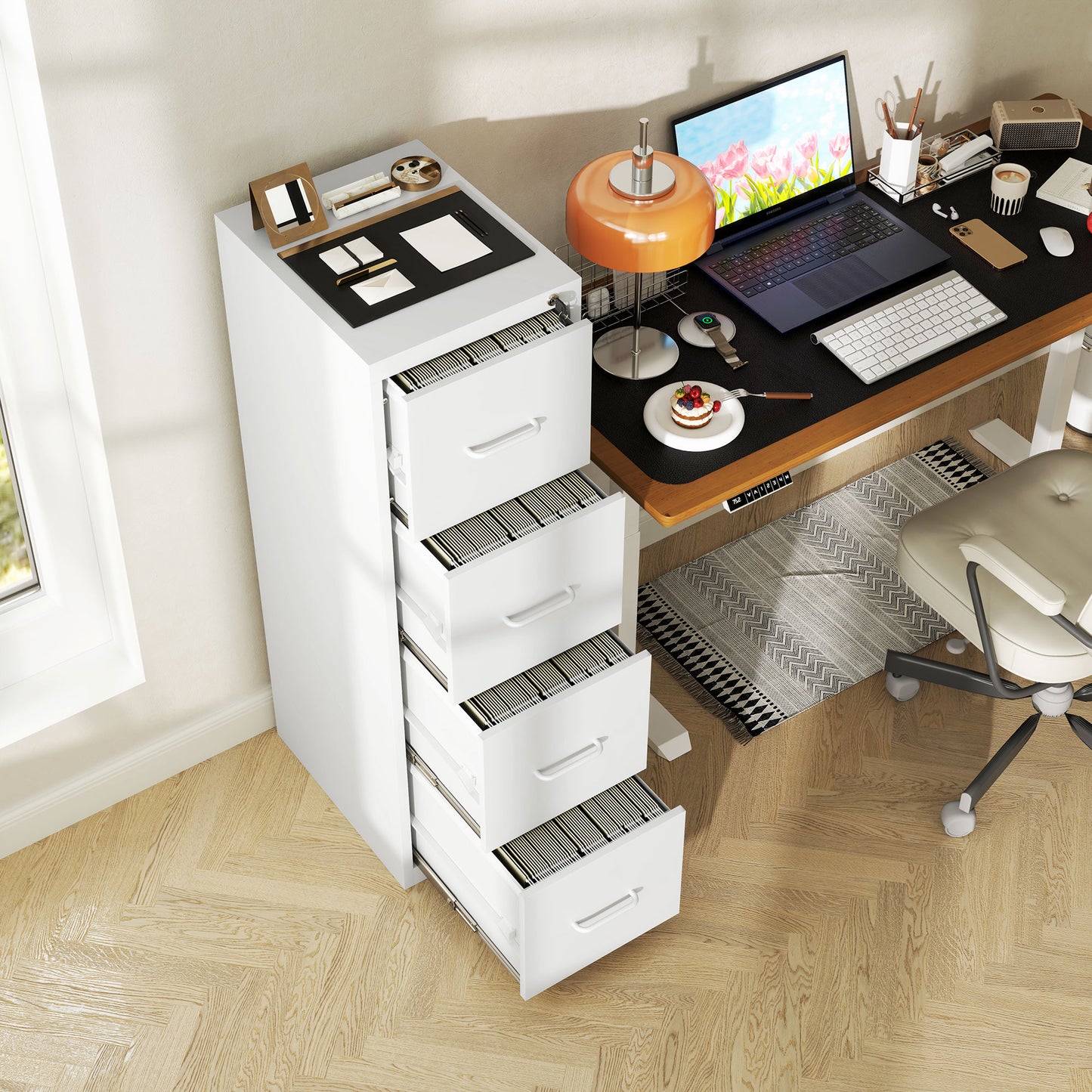 4 Drawer Filing Cabinet Steel File Cabinet for A4 Letter Size White