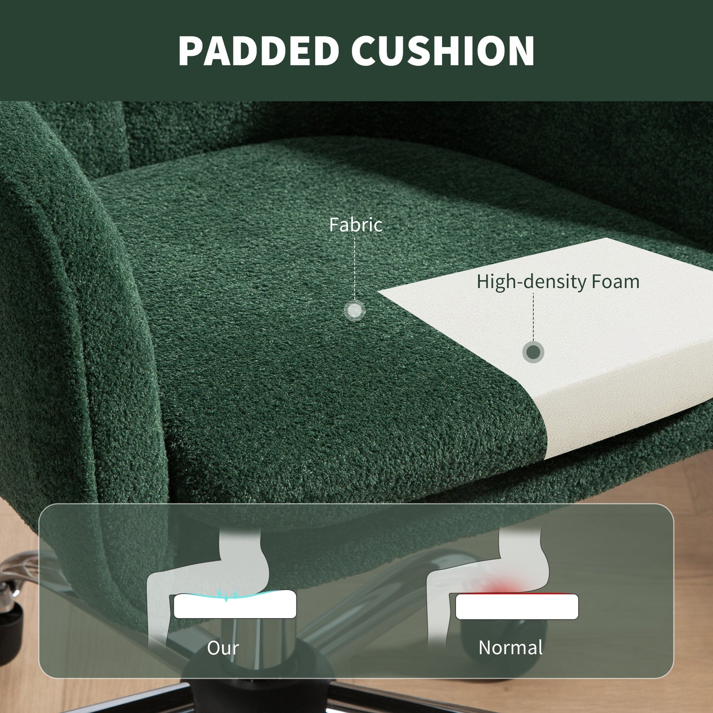 Modern Velvet Office Desk Chair for Bedroom, Living Room, Dark Green