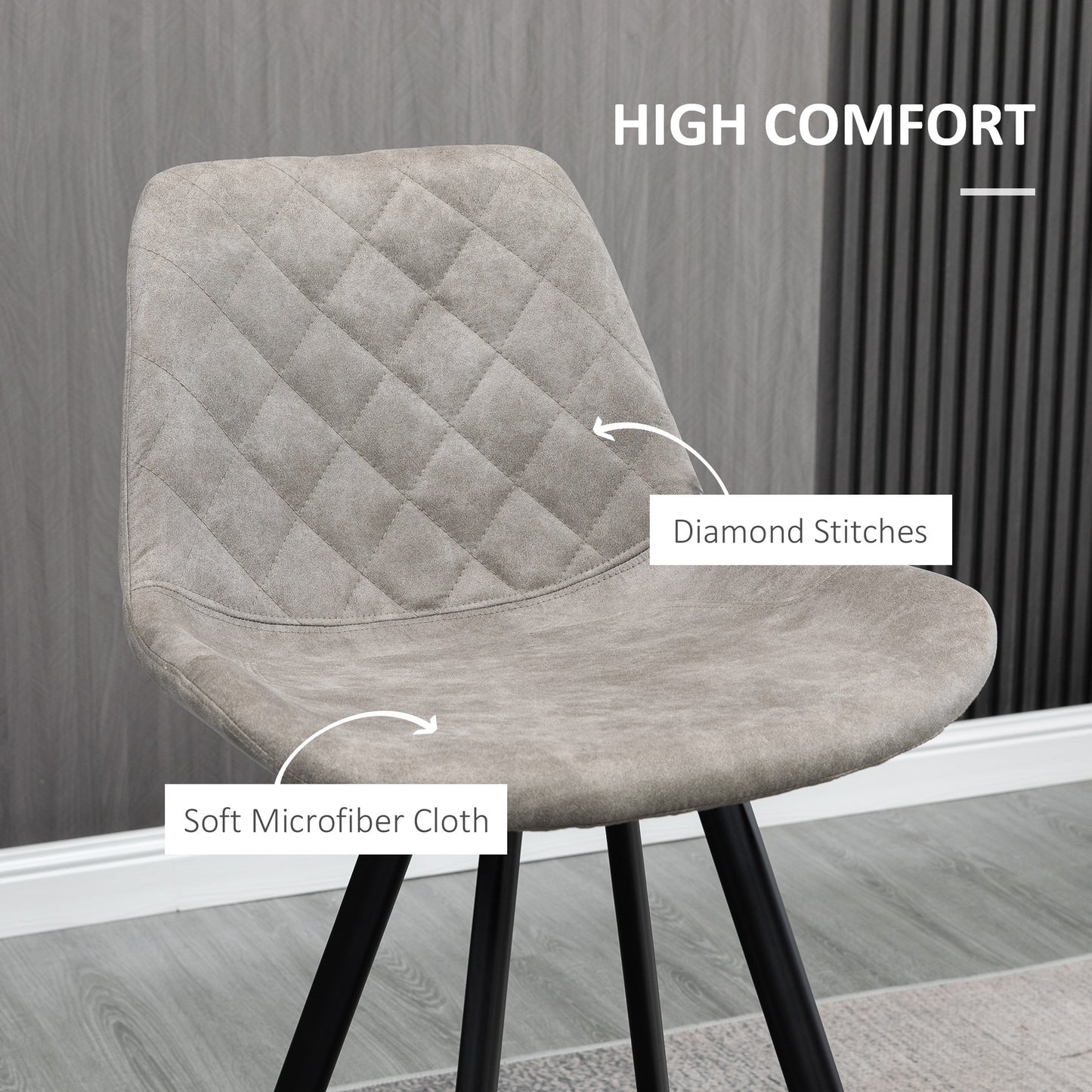 Set Of 2 Bar Stools Vintage Microfiber Cloth Tub Seats Padded Steel Grey