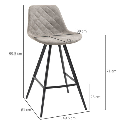 Set Of 2 Bar Stools Vintage Microfiber Cloth Tub Seats Padded Steel Grey