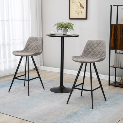 Set Of 2 Bar Stools Vintage Microfiber Cloth Tub Seats Padded Steel Grey