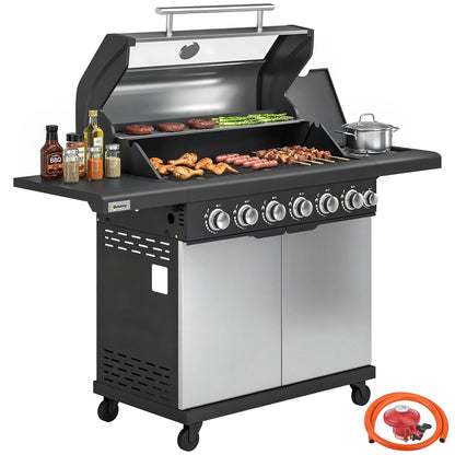 6+1 Burner Gas BBQ Grill, Barbecue Grill with Warming Rack, Silver
