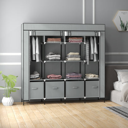 Fabric Wardrobe w/ 12 Shelves 2 Hanging Rails Foldable Closets