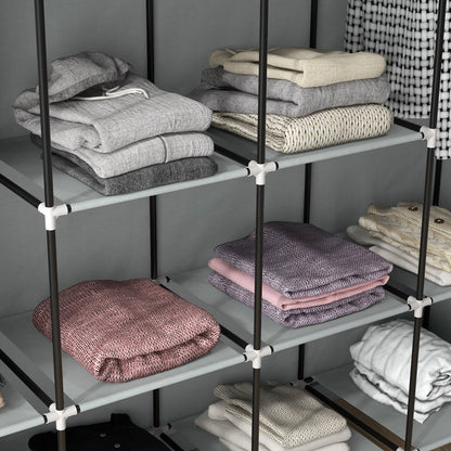 Fabric Wardrobe w/ 12 Shelves 2 Hanging Rails Foldable Closets
