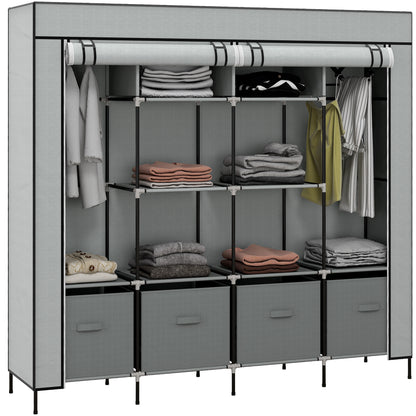 Fabric Wardrobe w/ 12 Shelves 2 Hanging Rails Foldable Closets