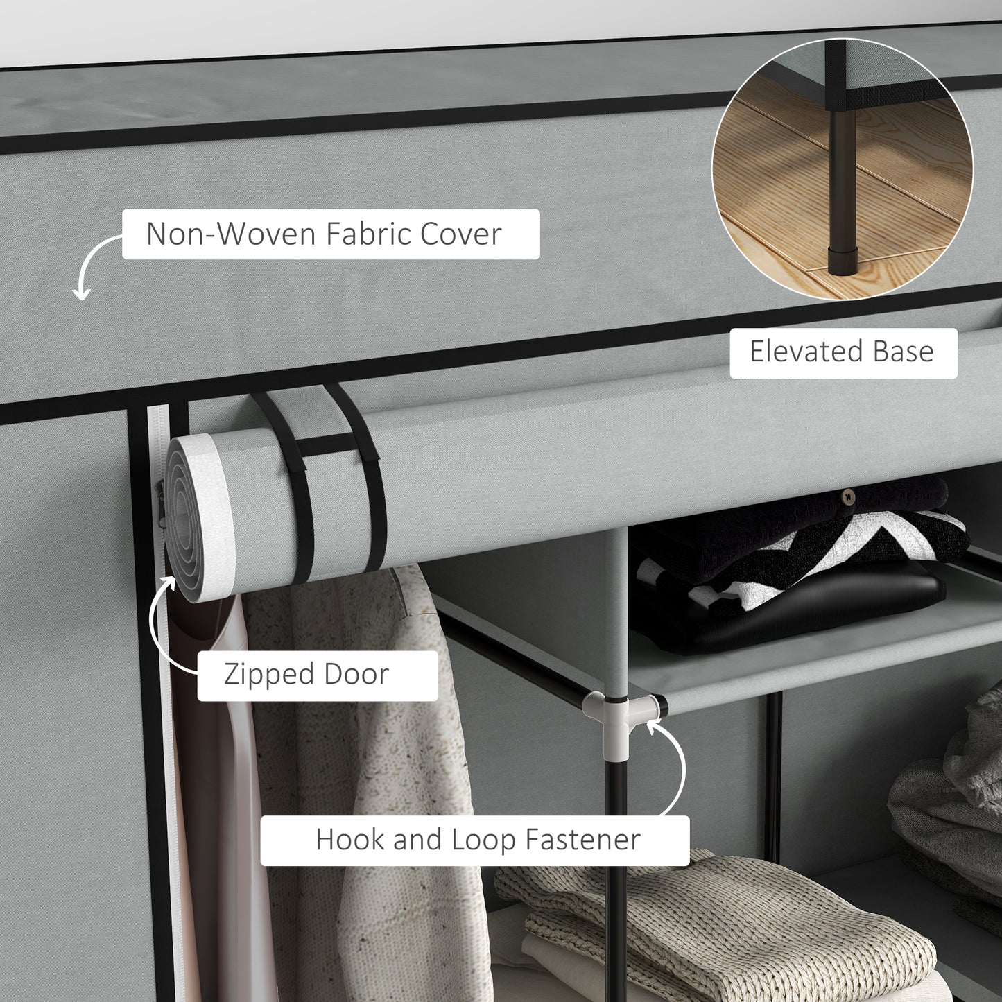 Fabric Wardrobe w/ 12 Shelves 2 Hanging Rails Foldable Closets