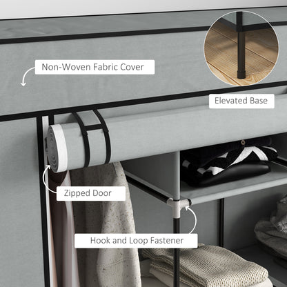 Fabric Wardrobe w/ 12 Shelves 2 Hanging Rails Foldable Closets