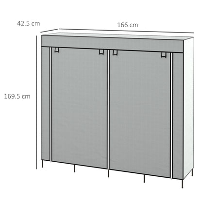 Fabric Wardrobe w/ 12 Shelves 2 Hanging Rails Foldable Closets